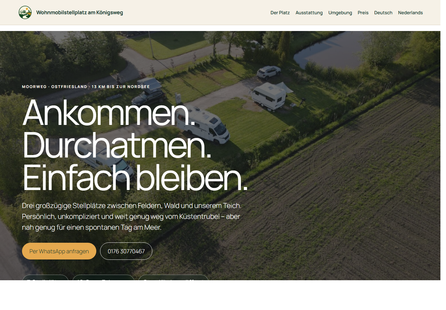 Startseite des Wohnmobilstellplatzes am Königsweg