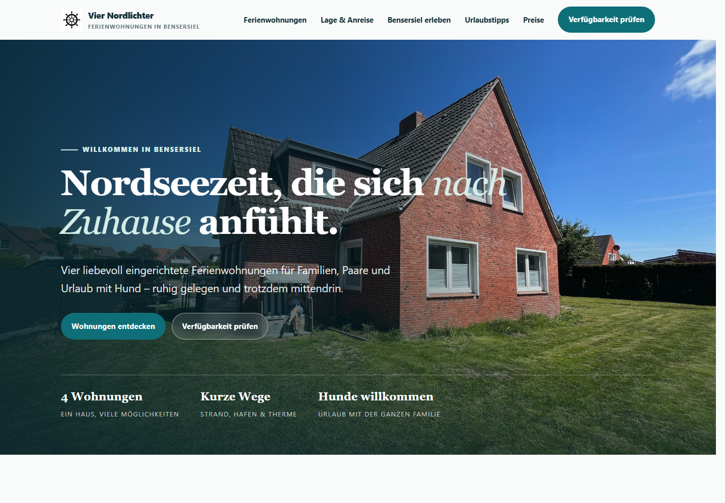 Startseite der Ferienwohnungen Vier Nordlichter